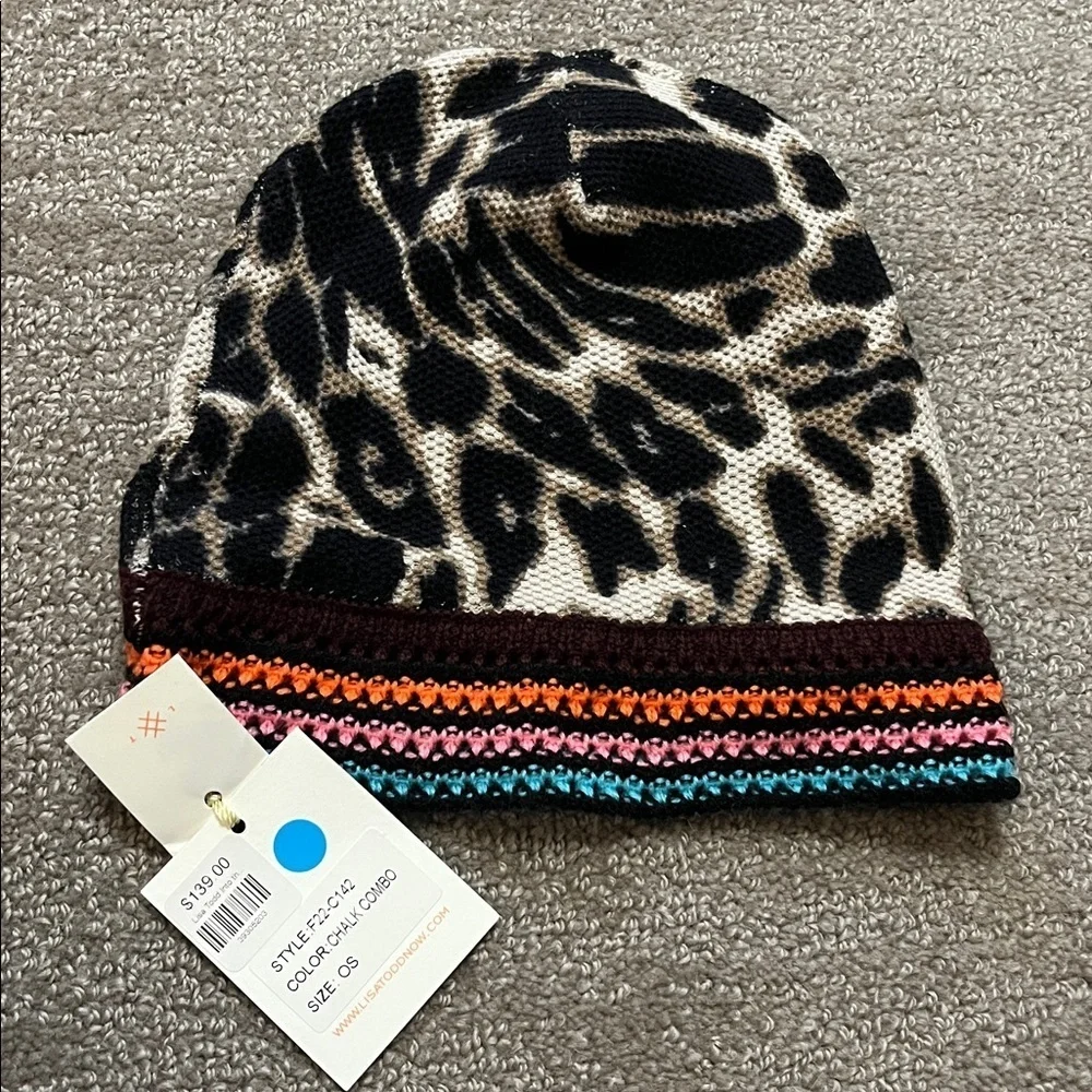 NWT Lisa Todd Cotton Scarf and Hat Set in Chalk Combo